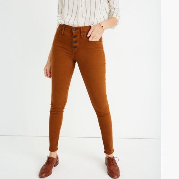 Madewell 9" Mid-Rise Button-fly Skinny Jeans (Burnt Orange/Sienna) - Picture 2 of 7